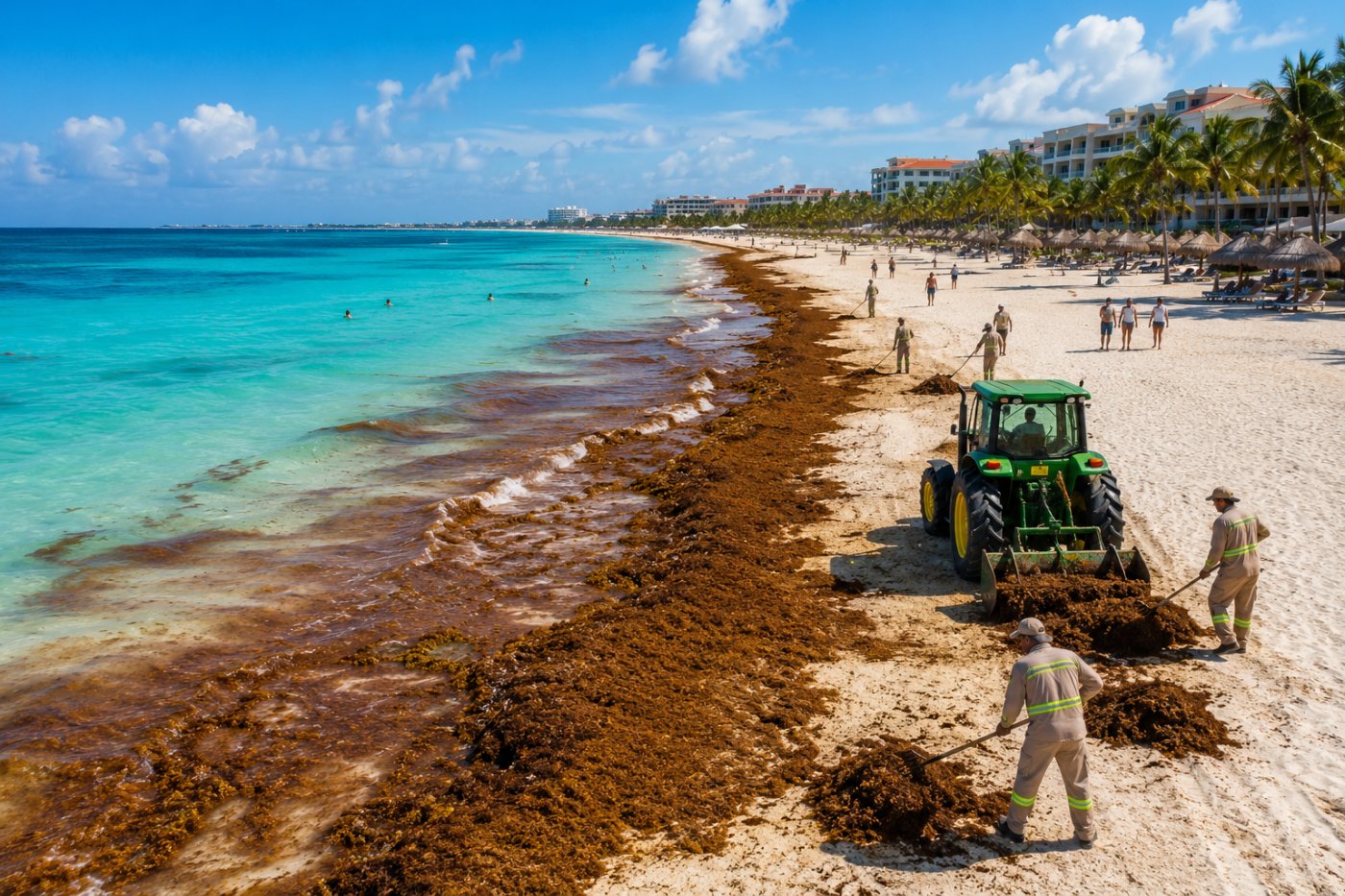 El sargazo sigue afectando gran parte de las playas del sur de Quintana Roo durante junio